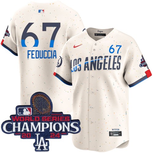 Men's Hunter Feduccia Los Angeles Dodgers Nike City Connect Cream Limited World Series Champions Jersey