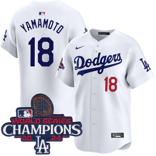 Youth Yoshinobu Yamamoto Los Angeles Dodgers Nike Home White Limited World Series Champions Jersey