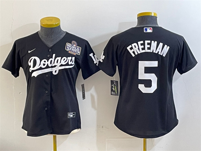 Youth Los Angeles Dodgers #5 Freddie Freeman Black 2024 World Series Cool Base Stitched Baseball Jersey