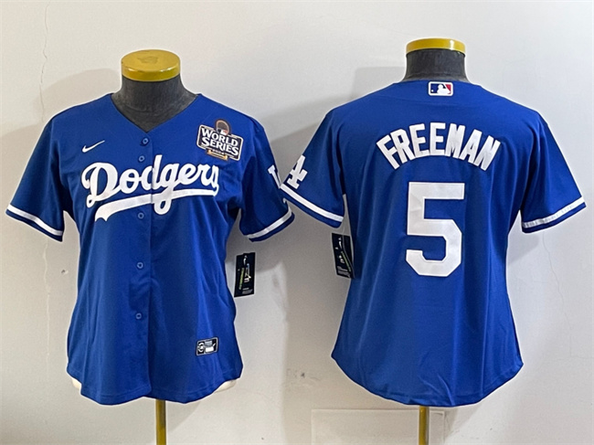 Youth Los Angeles Dodgers #5 Freddie Freeman Royal 2024 World Series Cool Base Stitched Baseball Jersey