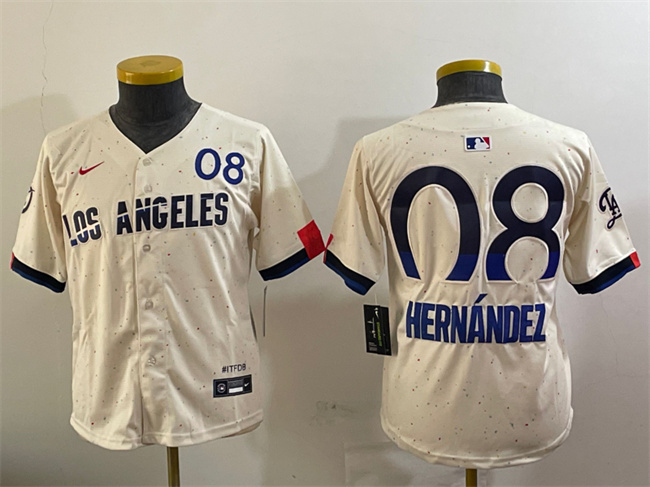 Youth Los Angeles Dodgers #8 Enrique Hernández Cream 2024 City Connect Limited Stitched Baseball Jersey