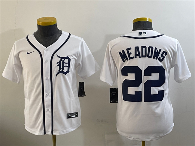 Youth Detroit Tigers #22 Parker Meadows White Cool Base Stitched Baseball Jersey