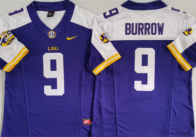 Men's LSU Tigers #9 Joe Burreaux Purple_White F.U.S.E. Stitched Jersey