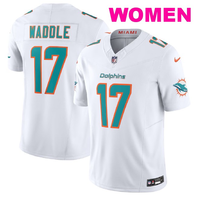 Women's Miami Dolphins #17 Jaylen Waddle White 2023 F.U.S.E. Vapor Untouchable Stitched Jersey(Run Small)