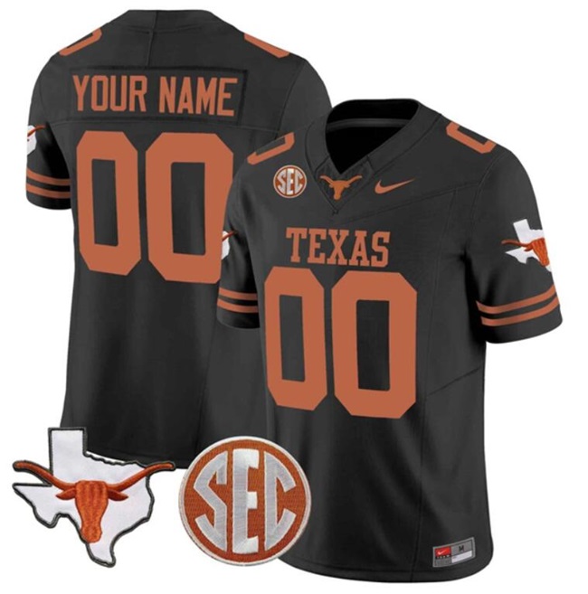 Men's Texas Longhorns Customized Black F.U.S.E. State Map & SEC Patch Stitched Jersey