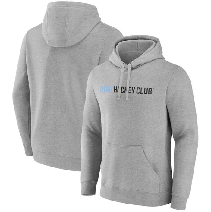 Men's Utah Hockey Club Heather Gray Wordmark Logo Fleece Pullover Hoodie