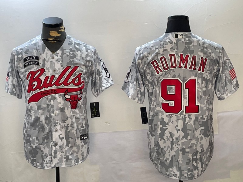 Men's Chicago Bulls #91 Dennis Rodman 2024 Arctic Camo Salute to Service Stitched Baseball Jersey