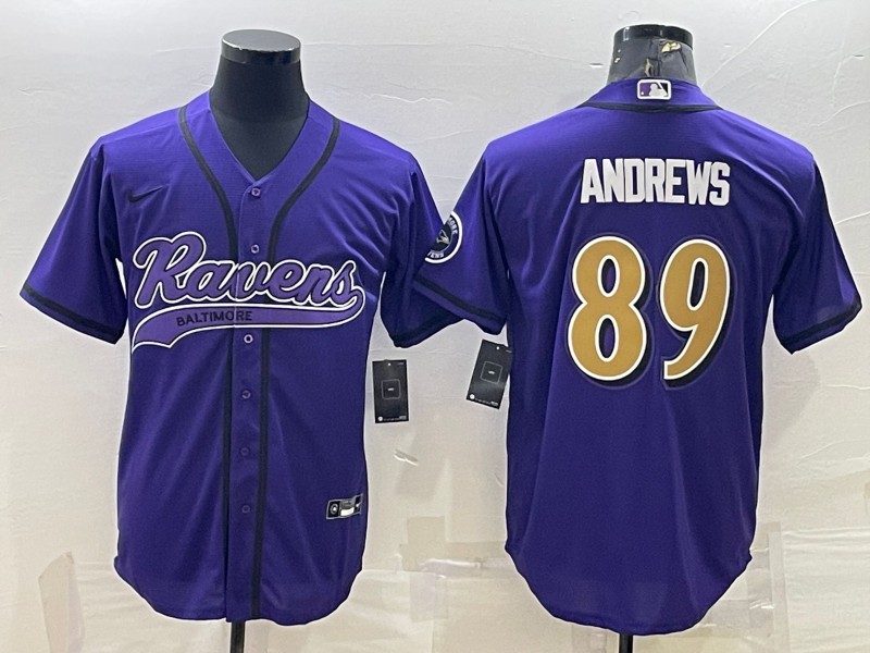 Men's Baltimore Ravens #89 Mark Andrews Purple Gold With Patch Cool Base Stitched Baseball Jersey