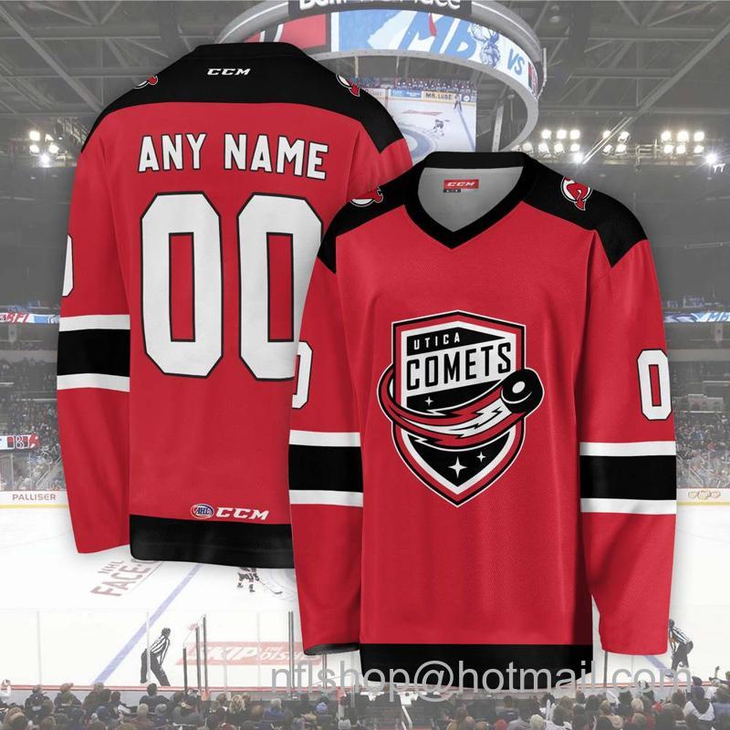 Men's Youth Customized Utica Comets AHL Red CCM Hockey Stitched Jersey