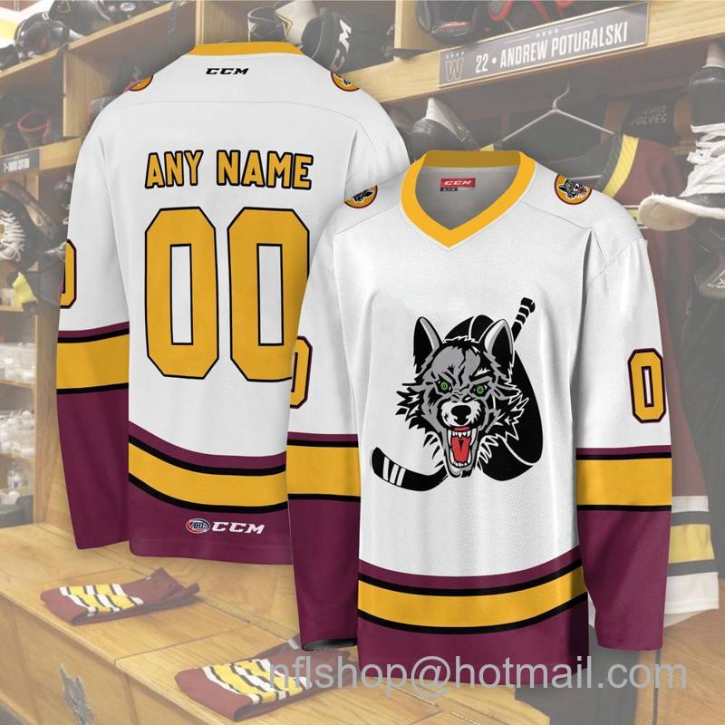 Men's Youth Customized Chicago Wolves AHL White CCM Hockey Stitched Jersey