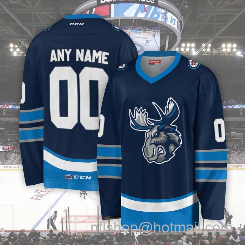 Men's Youth Customized Manitoba Moose AHL Blue CCM Hockey Stitched Jersey