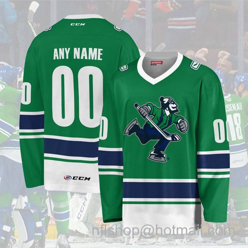 Men's Youth Customized Abbotsford Canucks AHL Green CCM Hockey Stitched Jersey