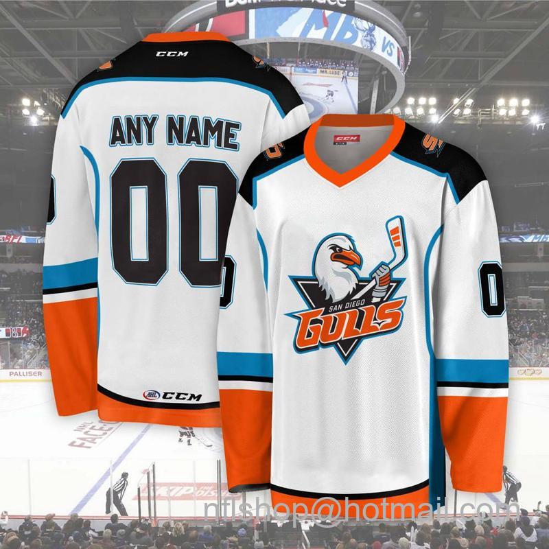 Men's Youth Customized San Diego Gulls AHL White CCM Hockey Stitched Jersey