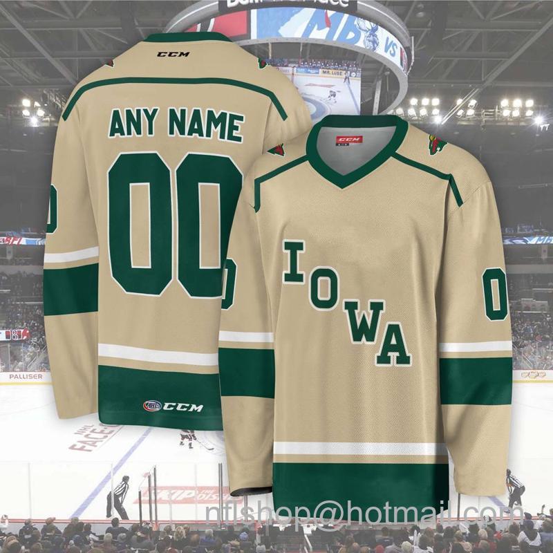 Men's Youth Customized Iowa Wild AHL Beigo CCM Hockey Stitched Jersey