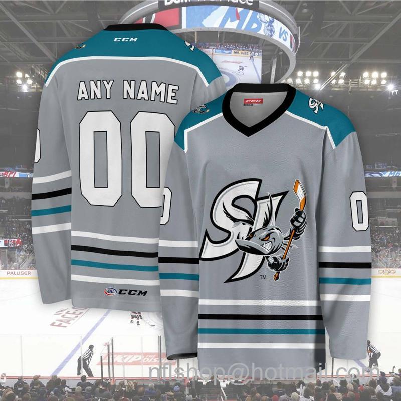 Men's Youth Customized San Jose Barracuda AHL Grey CCM Hockey Stitched Jersey