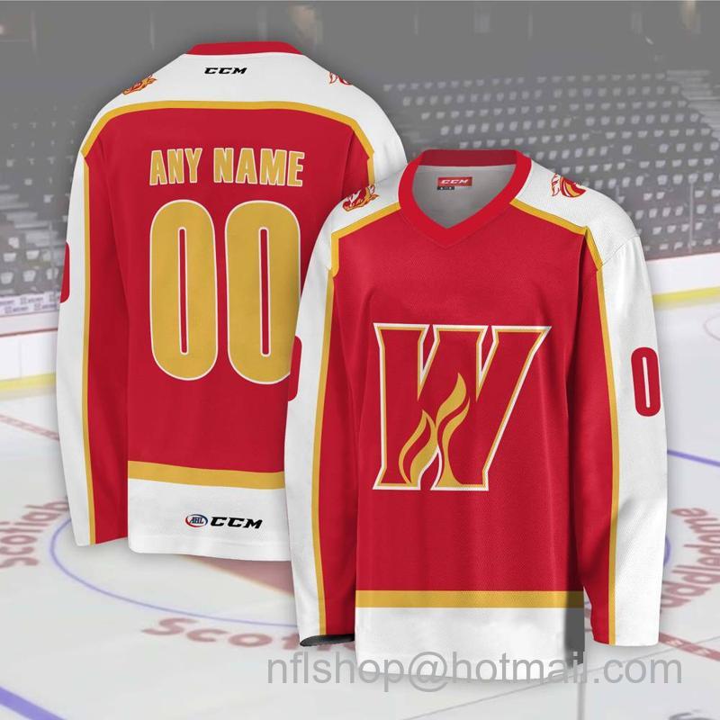 Men's Youth Customized Calgary Wranglers AHL Red CCM Hockey Stitched Jersey