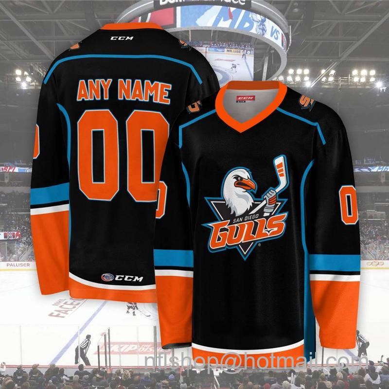 Men's Youth Customized San Diego Gulls AHL Black CCM Hockey Stitched Jersey