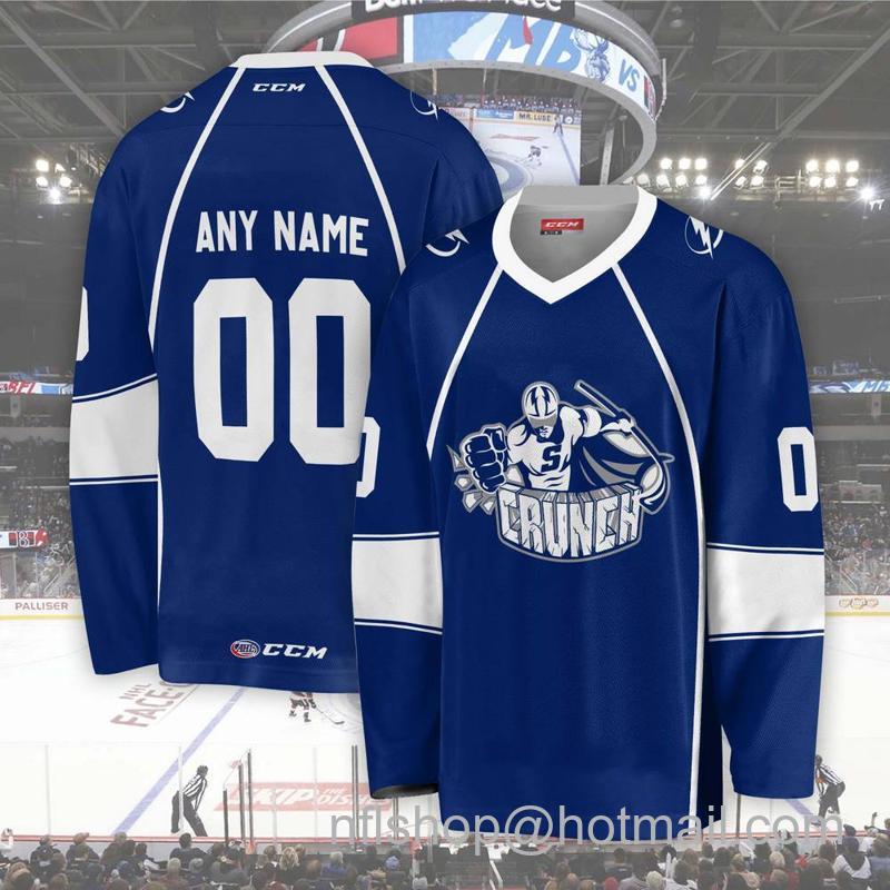 Men's Youth Customized Syracuse Crunch AHL Blue CCM Hockey Stitched Jersey