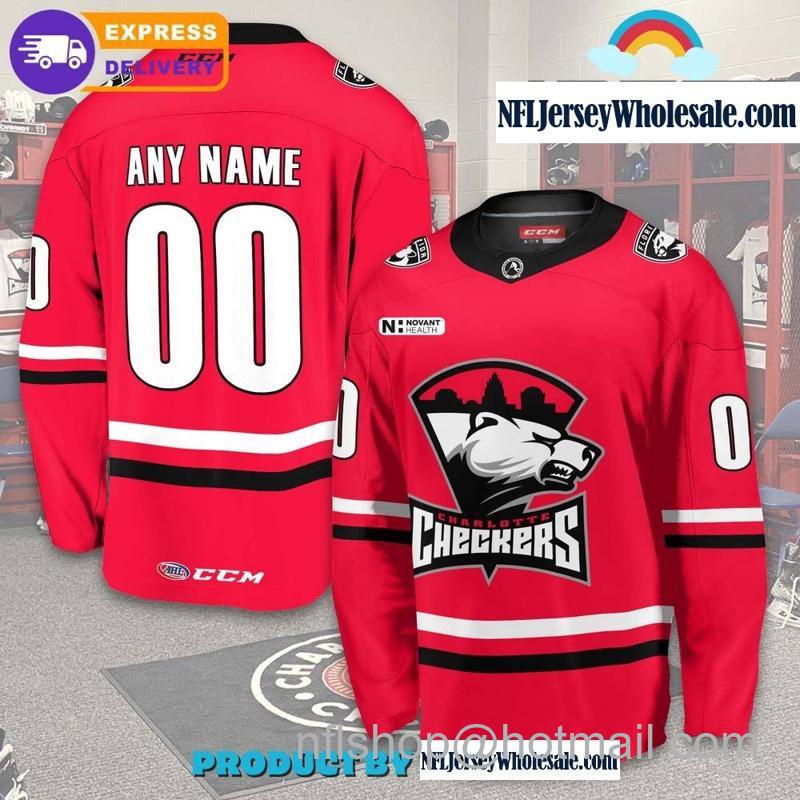 Men's Youth Customized Charlotte Checkers AHL Red CCM Hockey Stitched Jersey