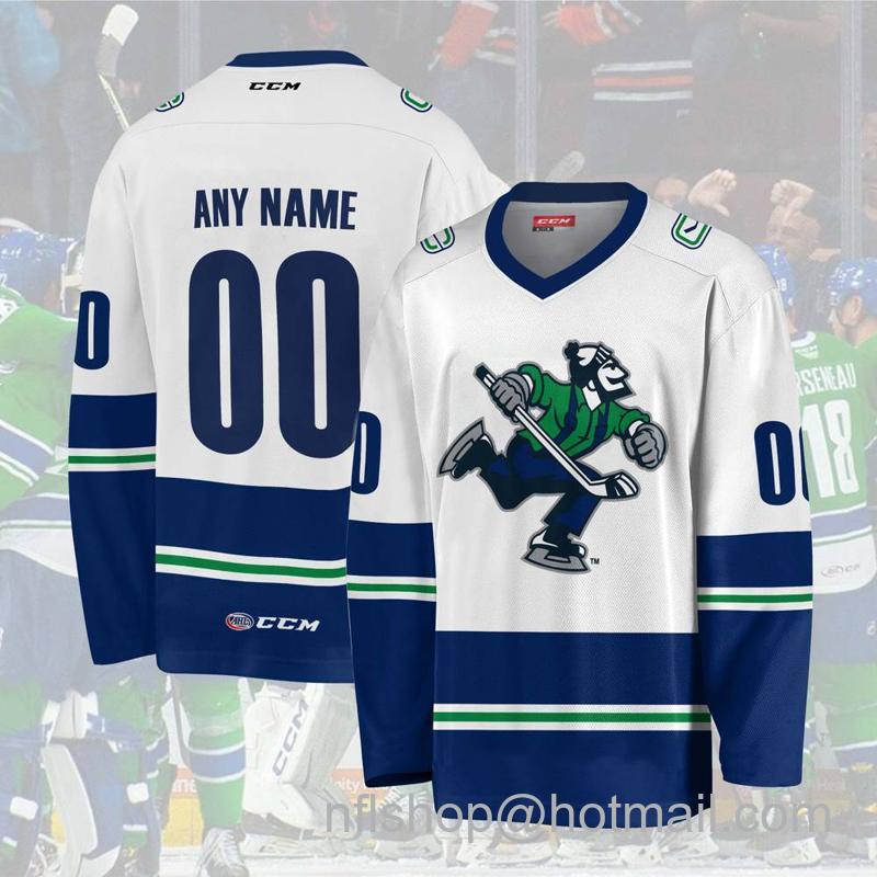 Men's Youth Customized Abbotsford Canucks AHL White CCM Hockey Stitched Jersey