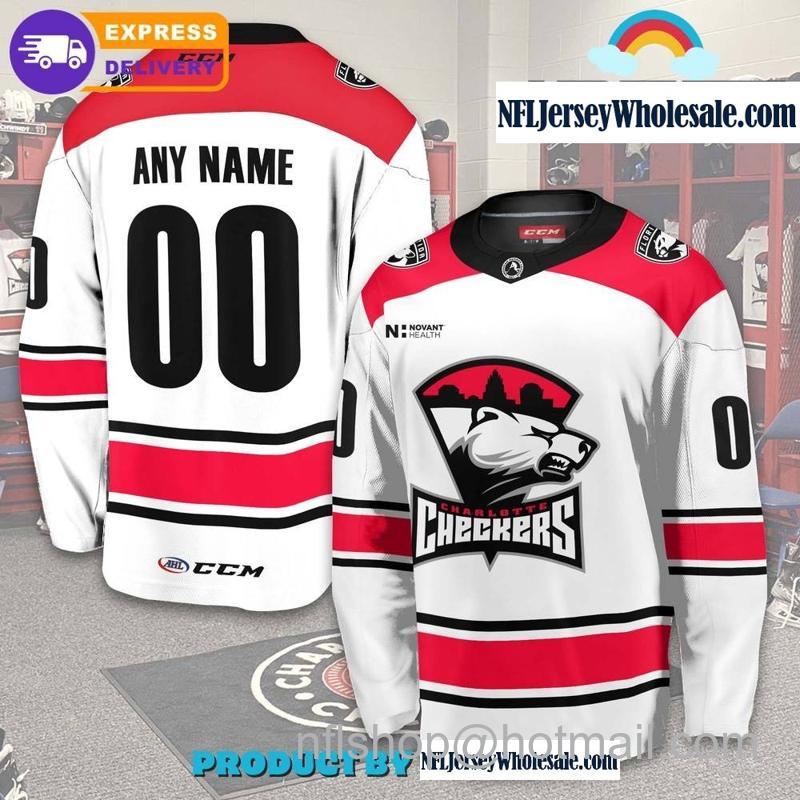Men's Youth Customized Charlotte Checkers AHL White CCM Hockey Stitched Jersey