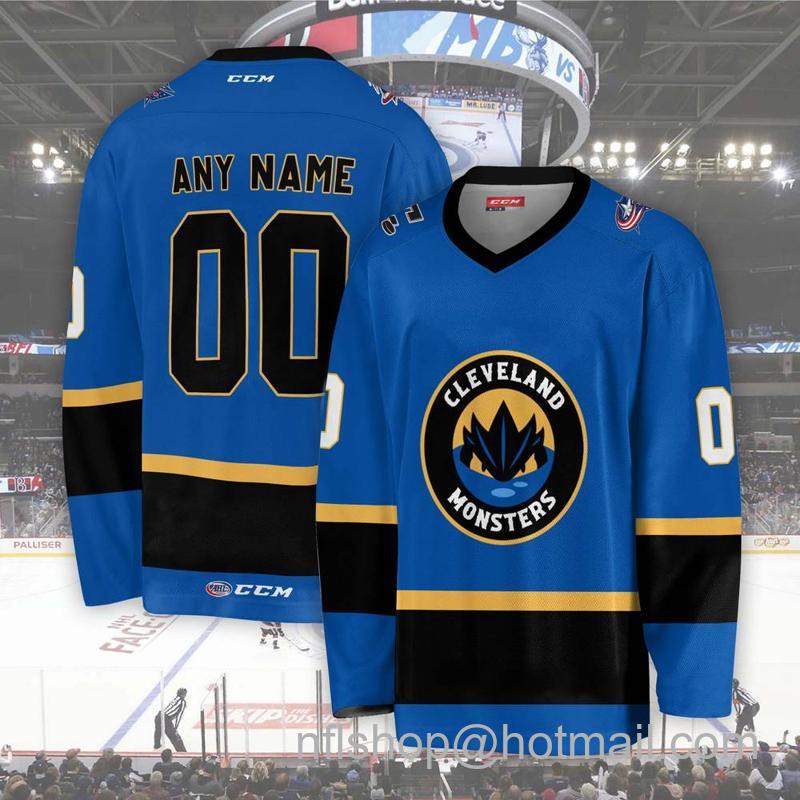 Men's Youth Customized Cleveland Monsters AHL Blue CCM Hockey Stitched Jersey
