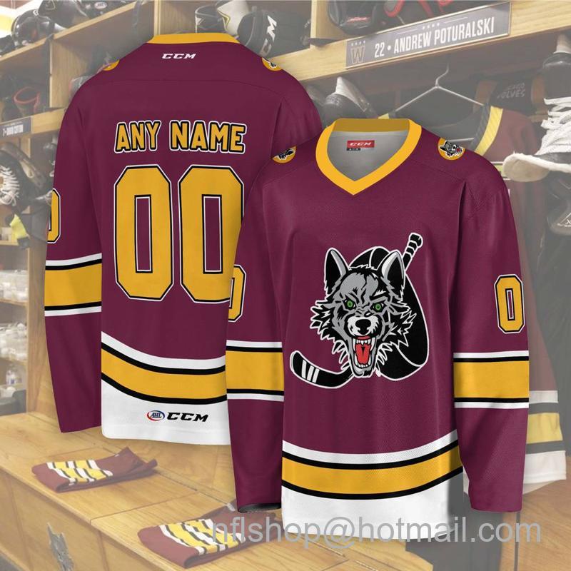 Men's Youth Customized Chicago Wolves AHL Burgundy CCM Hockey Stitched Jersey