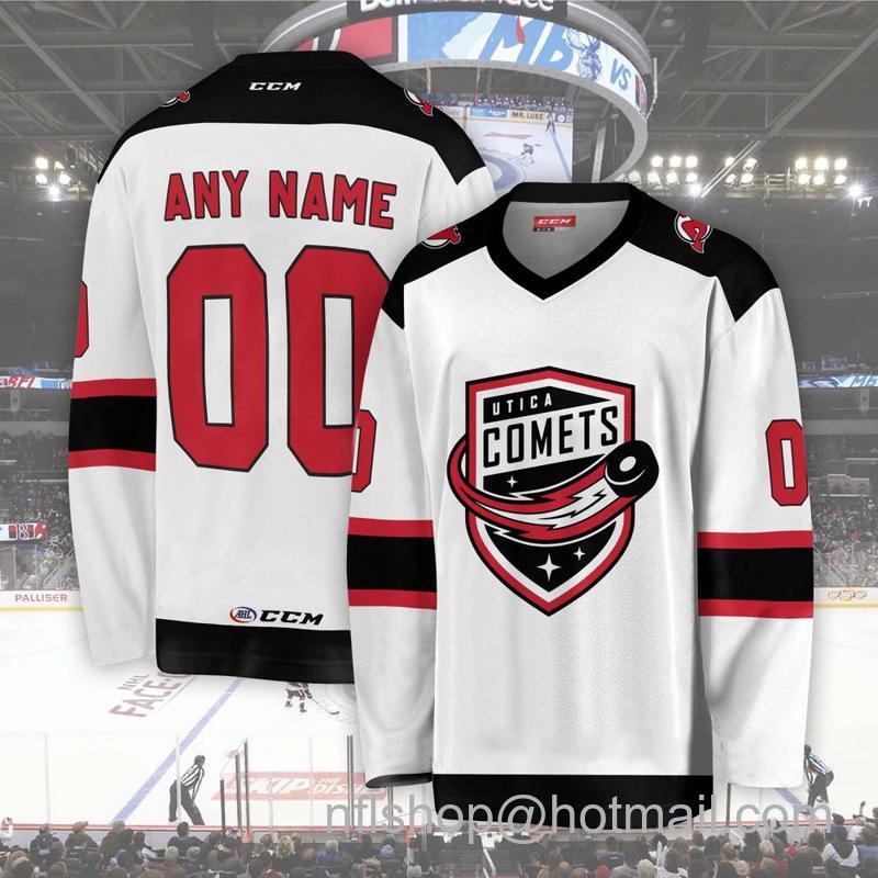 Men's Youth Customized Utica Comets AHL White CCM Hockey Stitched Jersey