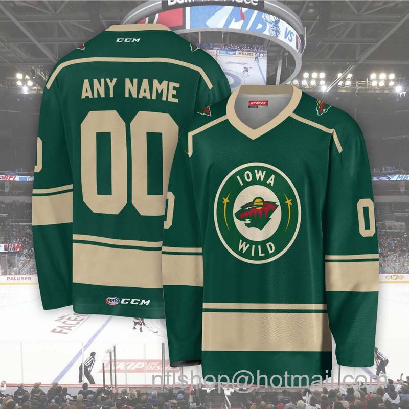 Men's Youth Customized Iowa Wild AHL Green CCM Hockey Stitched Jersey