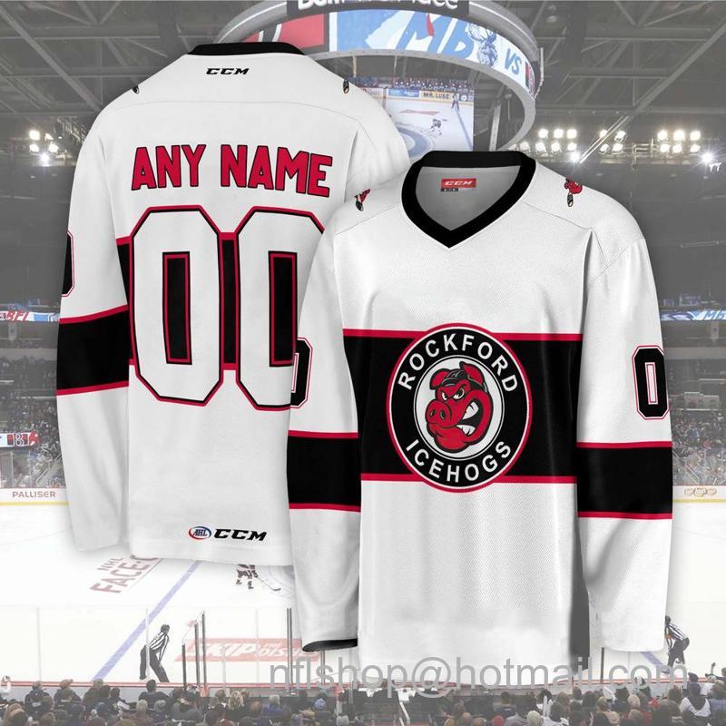 Men's Youth Customized Rockford IceHogs AHL White CCM Hockey Stitched Jersey