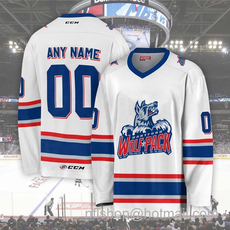 Men's Youth Customized Hartford Wolf Pack AHL White CCM Hockey Stitched Jersey