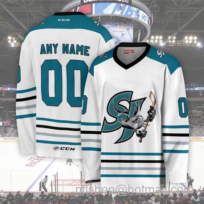 Men's Youth Customized San Jose Barracuda AHL White CCM Hockey Stitched Jersey
