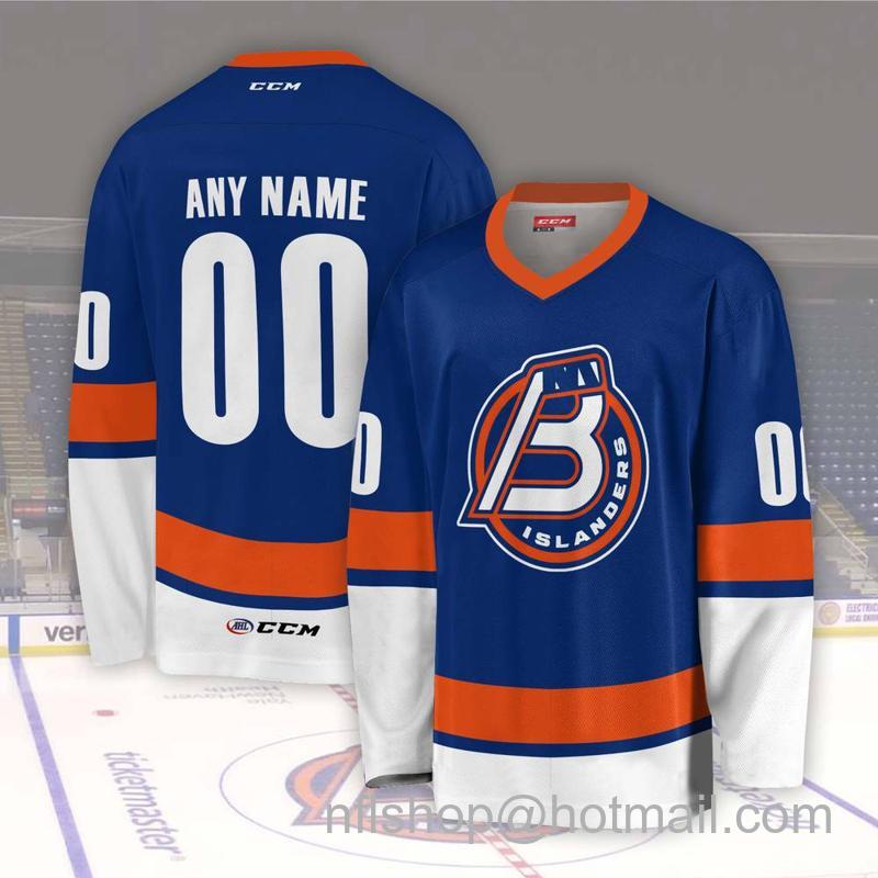 Men's Youth Customized Bridgeport Islanders AHL Blue CCM Hockey Stitched Jersey