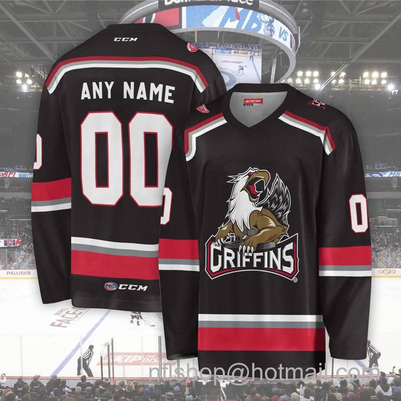 Men's Youth Customized Grand Rapids Griffins AHL Black CCM Hockey Stitched Jersey