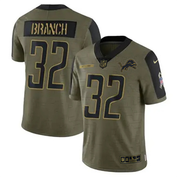 Men's Detroit Lions #32 Brian Branch Vapor Limited 2021 Salute to Service Olive Nike Stitched NFL Jersey