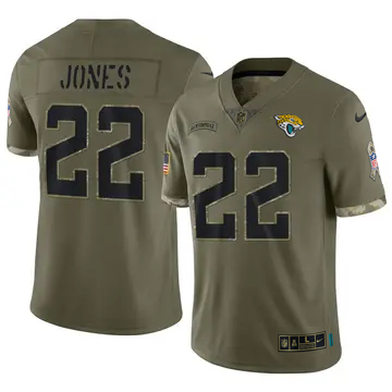 Men's Jacksonville Jaguars #22 Jarrian Jones Vapor Limited 2022 Salute to Service Olive Nike Stitched NFL Jersey