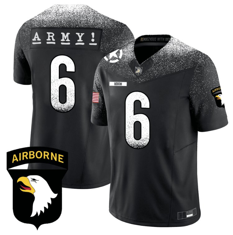 Men's Nike Kanye Udoh Jersey #6 Army Black Knights 101st Airborne Division Honoring Black