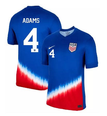 Men's Nike USMNT Tyler Adams Jersey #4 2024 Away Replica Soccer Blue