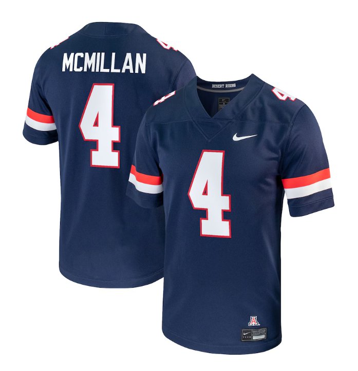 Men's Nike Tetairoa McMillan Jersey Navy #4 Arizona Wildcats NIL Replica College Football Stitched