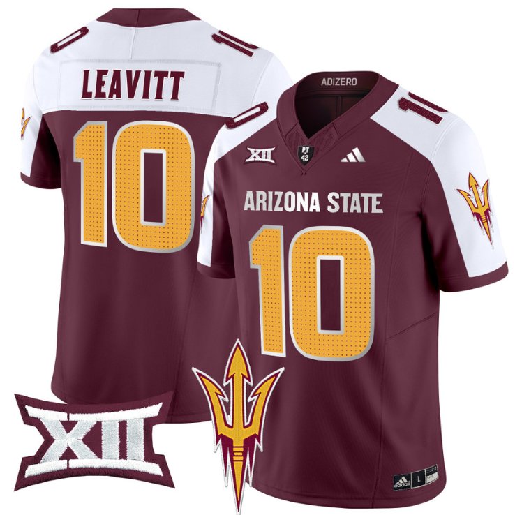 Men's Adidas Sam Leavitt Jersey #10 Arizona State Sun Devils 2024 Vapor Limited Maroon Alternate