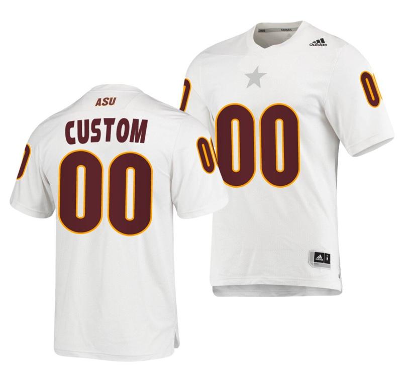 Men's Adidas Custom Arizona State Sun Devils Jersey NCAA College Football White Replica AEROREADY