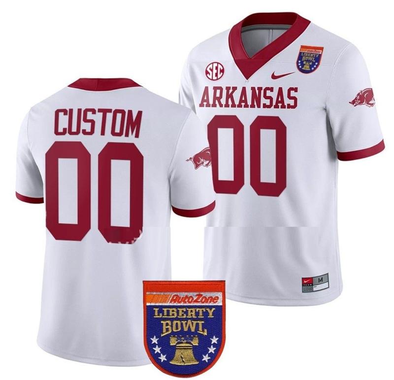 Men's Nike Custom Arkansas Razorbacks Jersey Name and Number NCAA College Football 2022 Liberty Bowl White