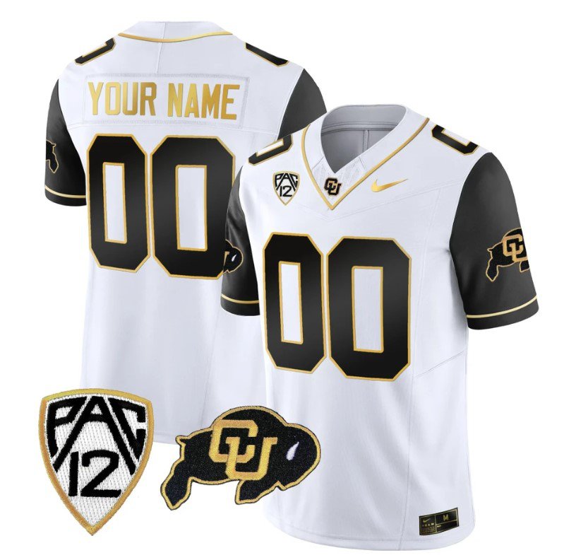 Men's Nike Custom Colorado Buffaloes Jersey Name and Number Vapor Limited Gold College Football Black Sleeves