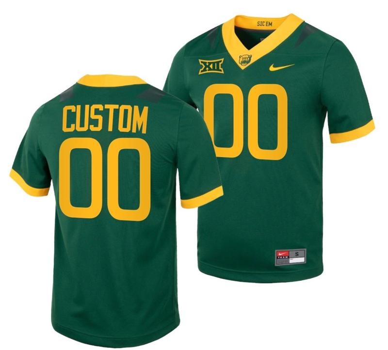 Men's Nike Custom Baylor Bears Jersey Name and Number NCAA College Football Replica Green