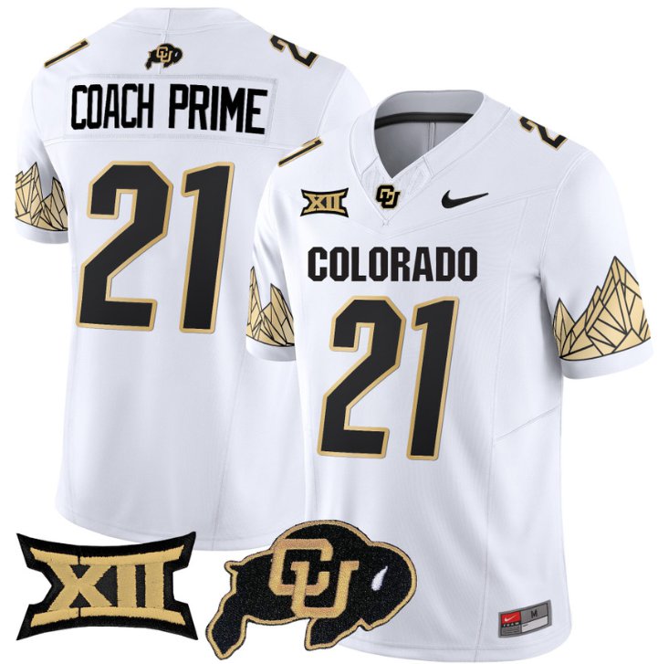 Men's Nike Coach Prime Jersey #21 Colorado Buffaloes Vapor Limited Football White