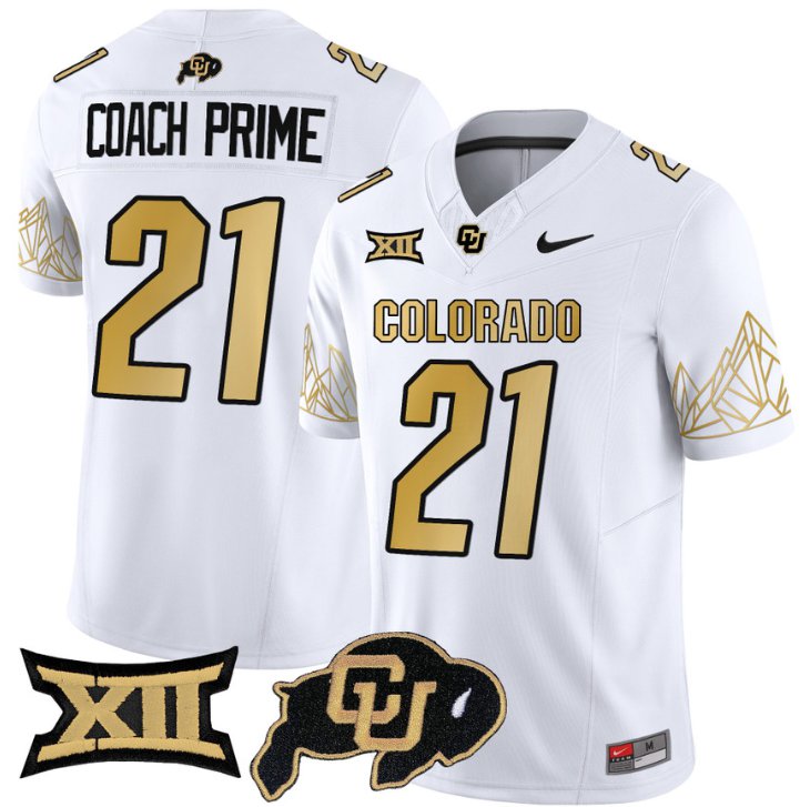 Men's Nike Coach Prime Jersey #21 Colorado Buffaloes Vapor Limited Football White Limited