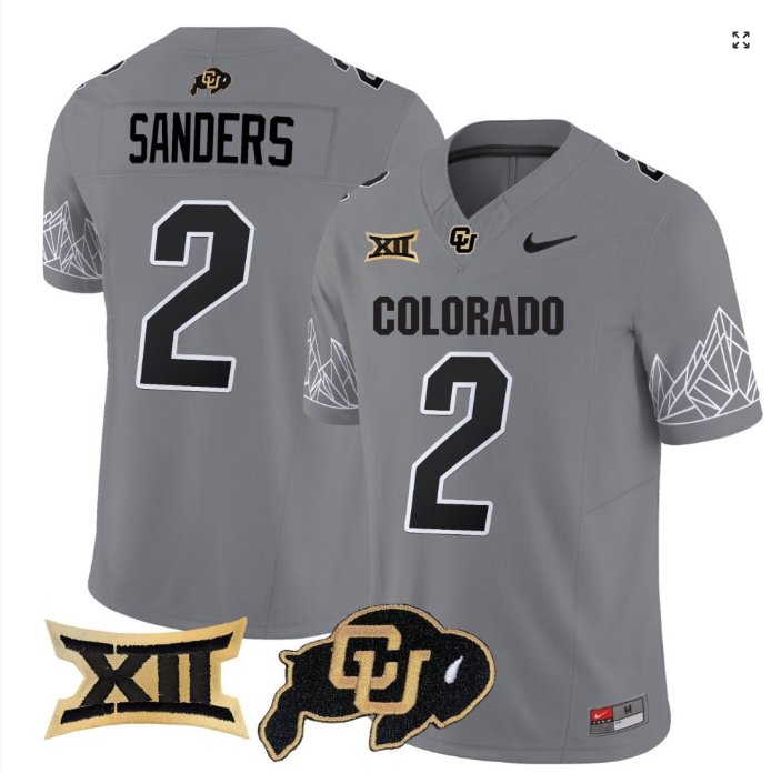 Men's Nike Shadeur Sanders Jersey #2 Colorado Buffaloes Football Gray Home