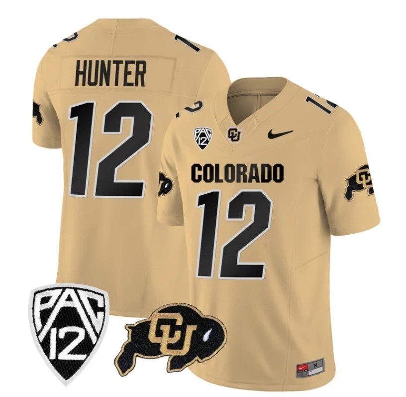 Men's Nike Colorado Buffaloes Travis Hunter Jersey #12 Vapor Limited College Football All Stitched Gold