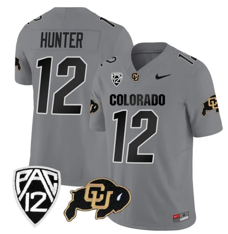 Men's Nike Colorado Buffaloes Travis Hunter Jersey #12 Vapor Limited College Football All Stitched Gray