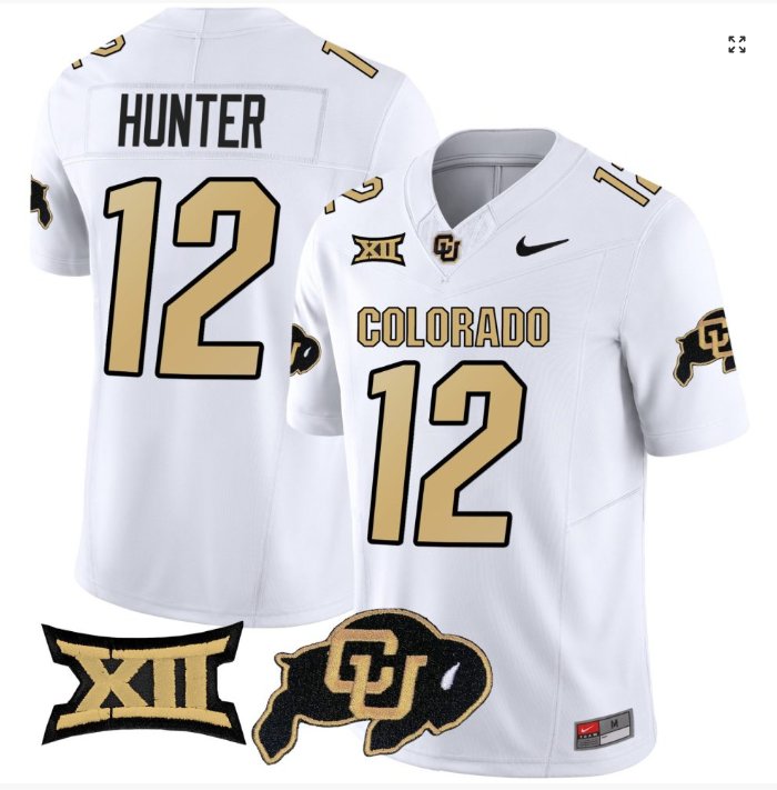 Men's Nike Travis Hunter Jersey #12 Colorado Buffaloes College Football White Home Alternative